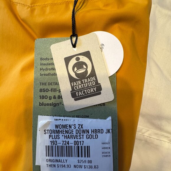 REI Coop Stormhenge 850 Down Hybrid Jacket Women's 2X Harvest Gold New w Tags - Picture 3 of 15
